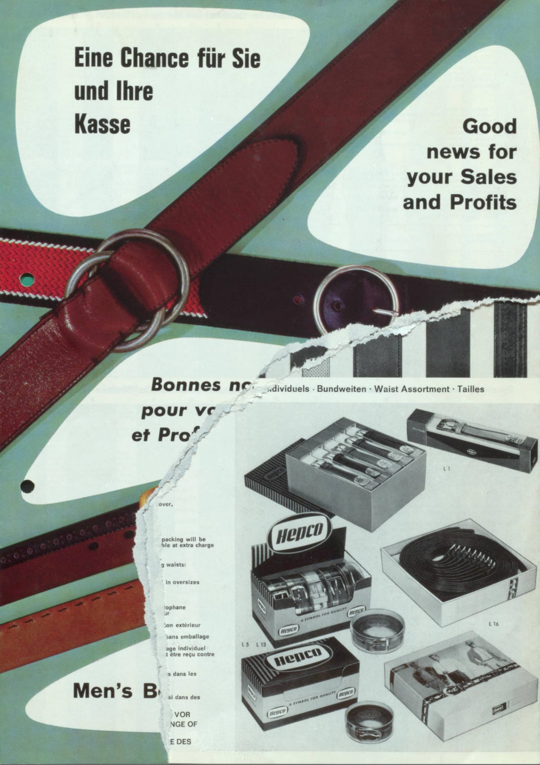 Hepco Flyer aus dem 20 Jahrhundert. Das Bild zeigt ältere Modelle, einer der ältesten noch existierenden Ledermanufakturen Deutschlands.